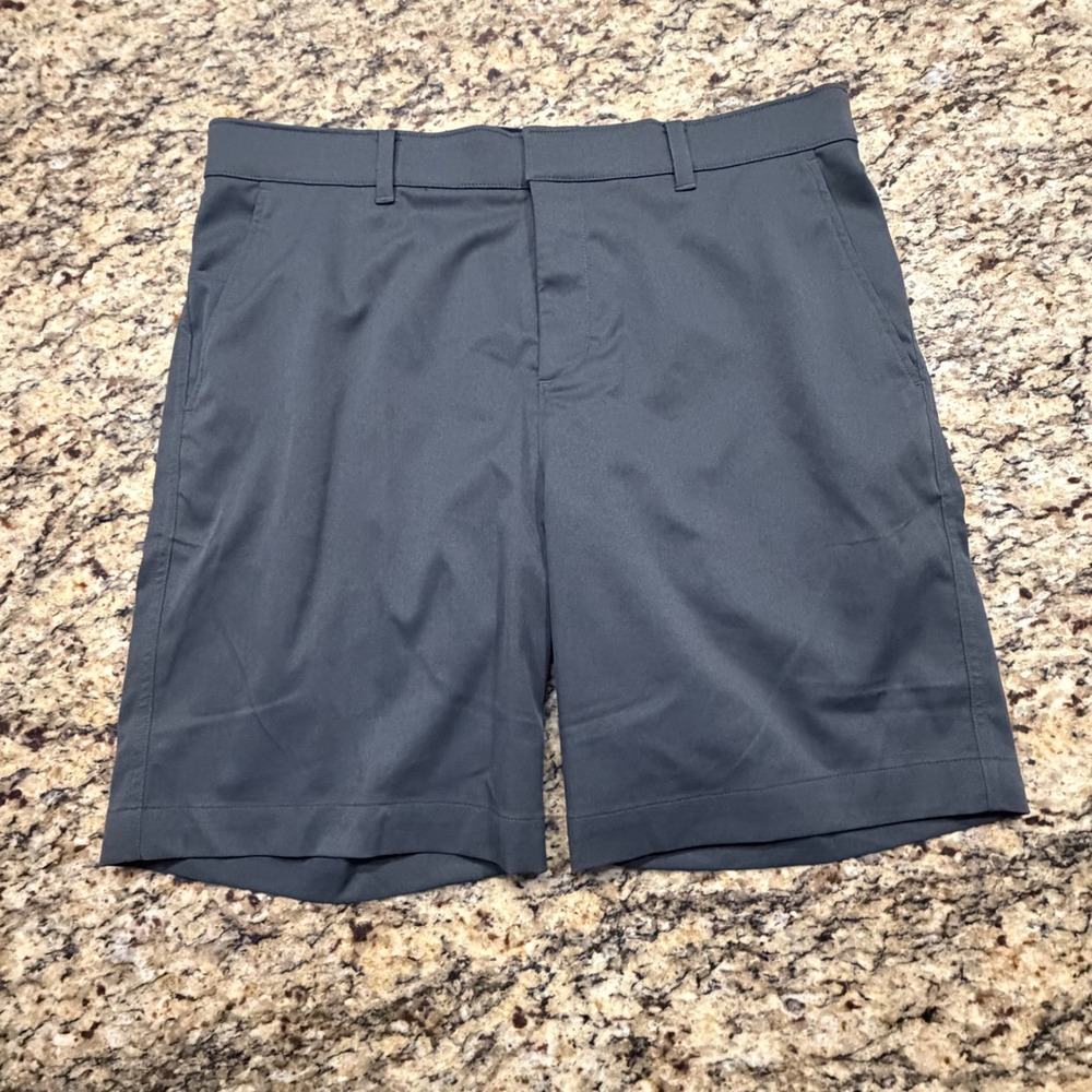 Nike Dri-FIT Golf Shorts Mens 34 Gray Herringbone Performance Flat Front ws